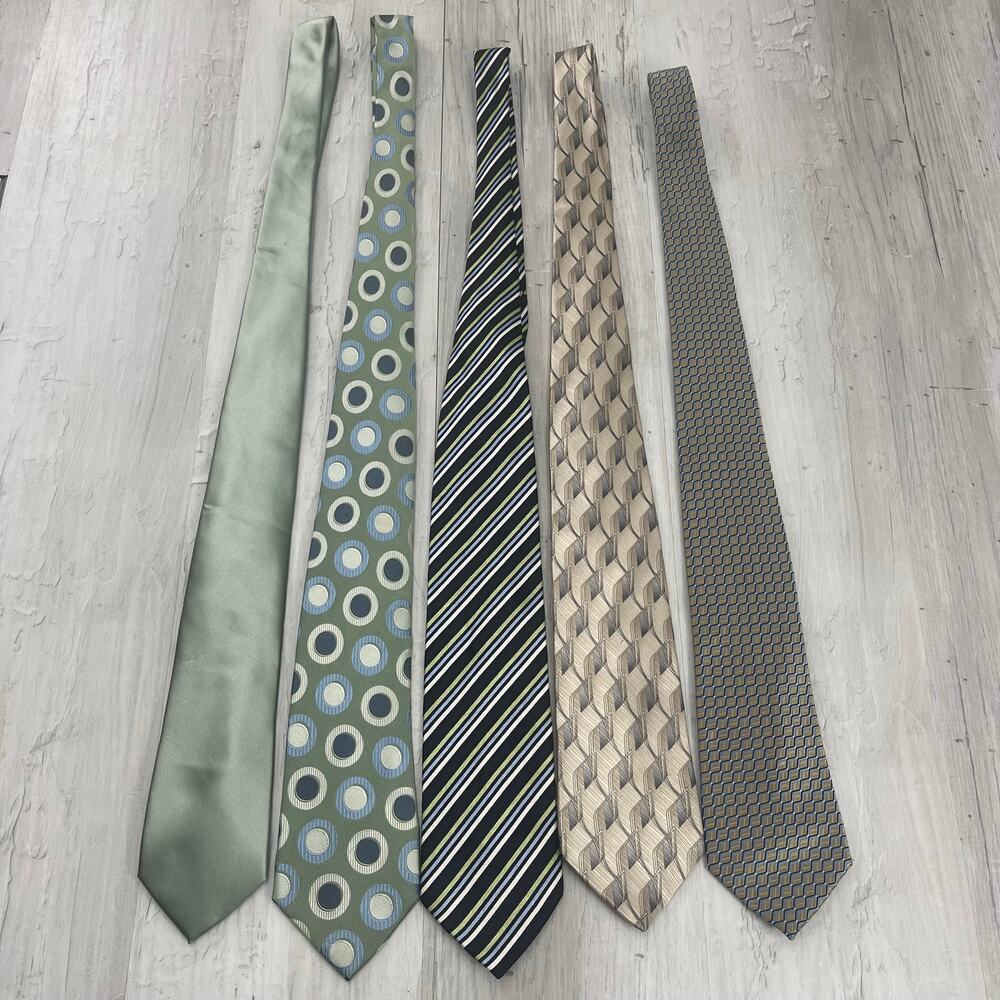 5pc Designer Green Blue Ties Geoffrey Beene Haggar Essante Professional Office